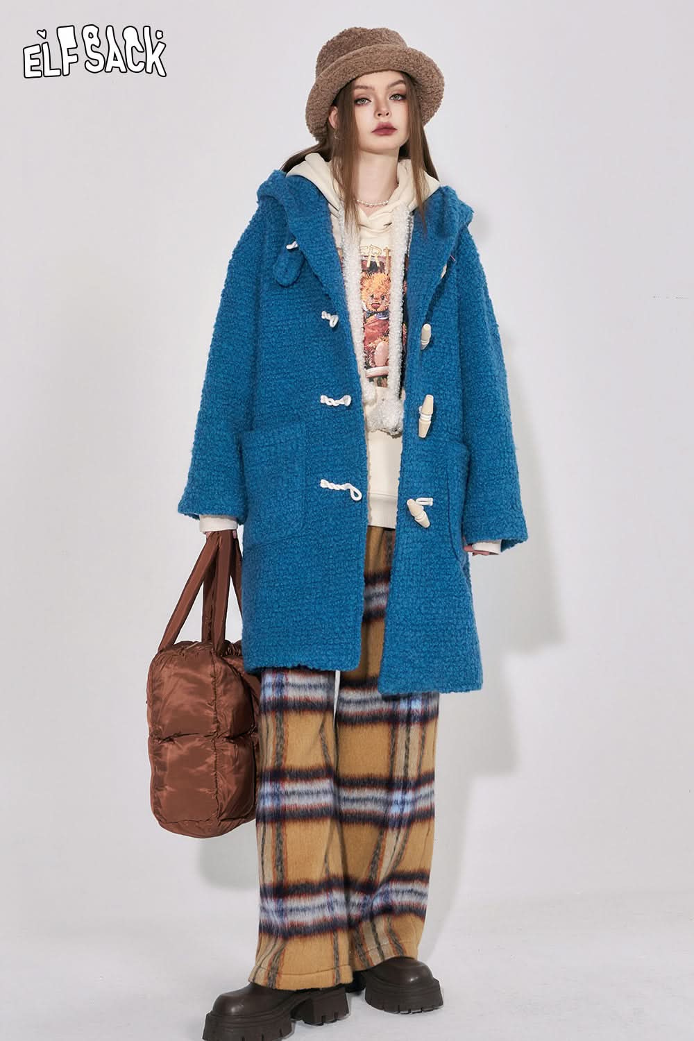 ELFSACK 2000s Plaid Straight Pants Women Retro Korean Fashion High Waist Designer Trousers