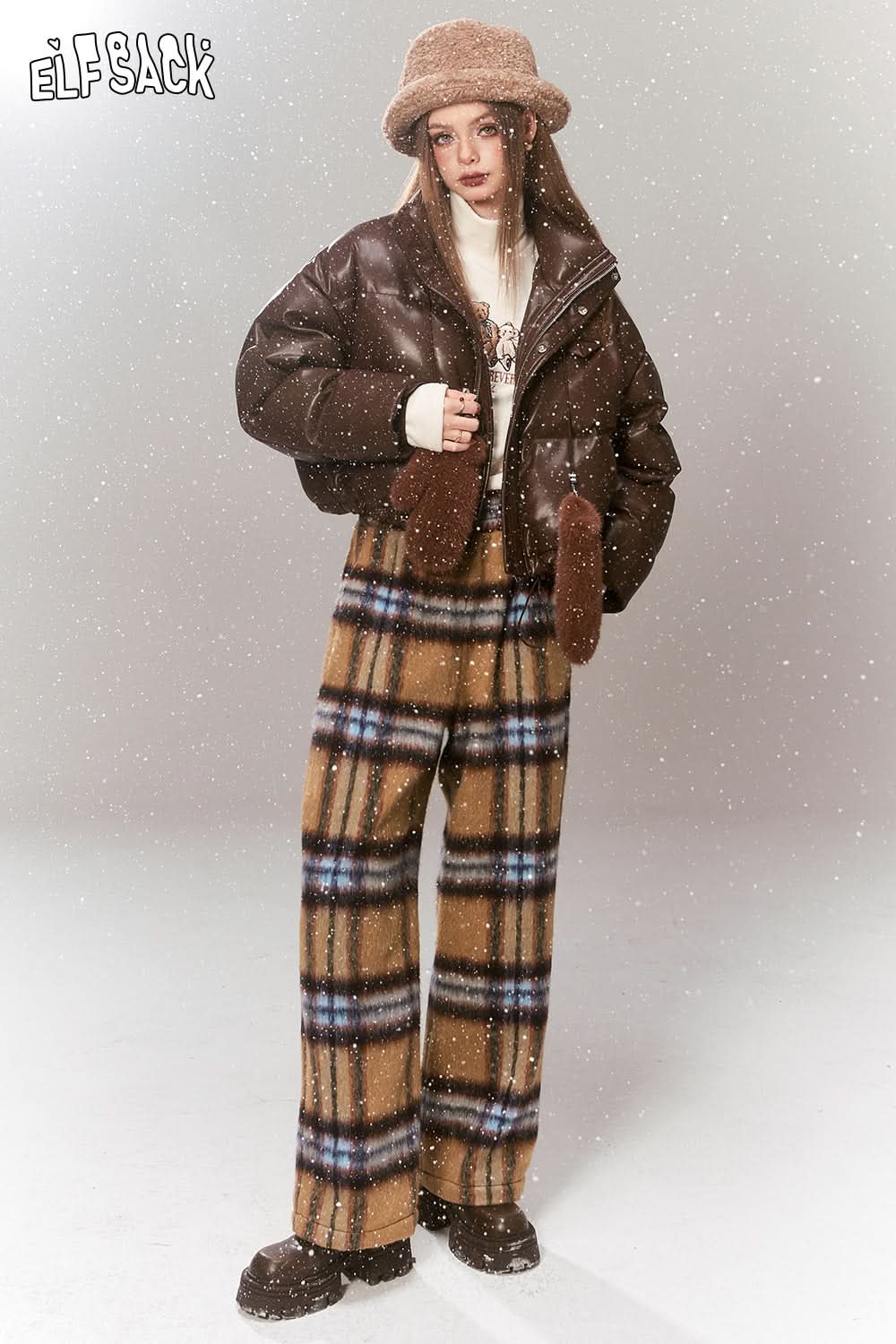 ELFSACK 2000s Plaid Straight Pants Women Retro Korean Fashion High Waist Designer Trousers