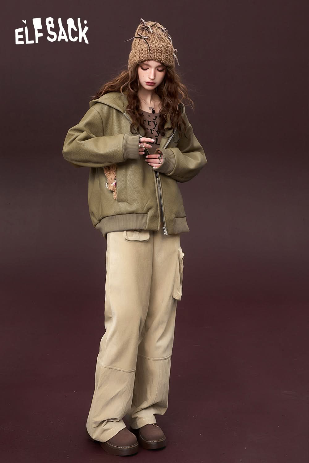 ELFSACK Wide Cargo Pants Women High Waist Dressy Casual Trousers