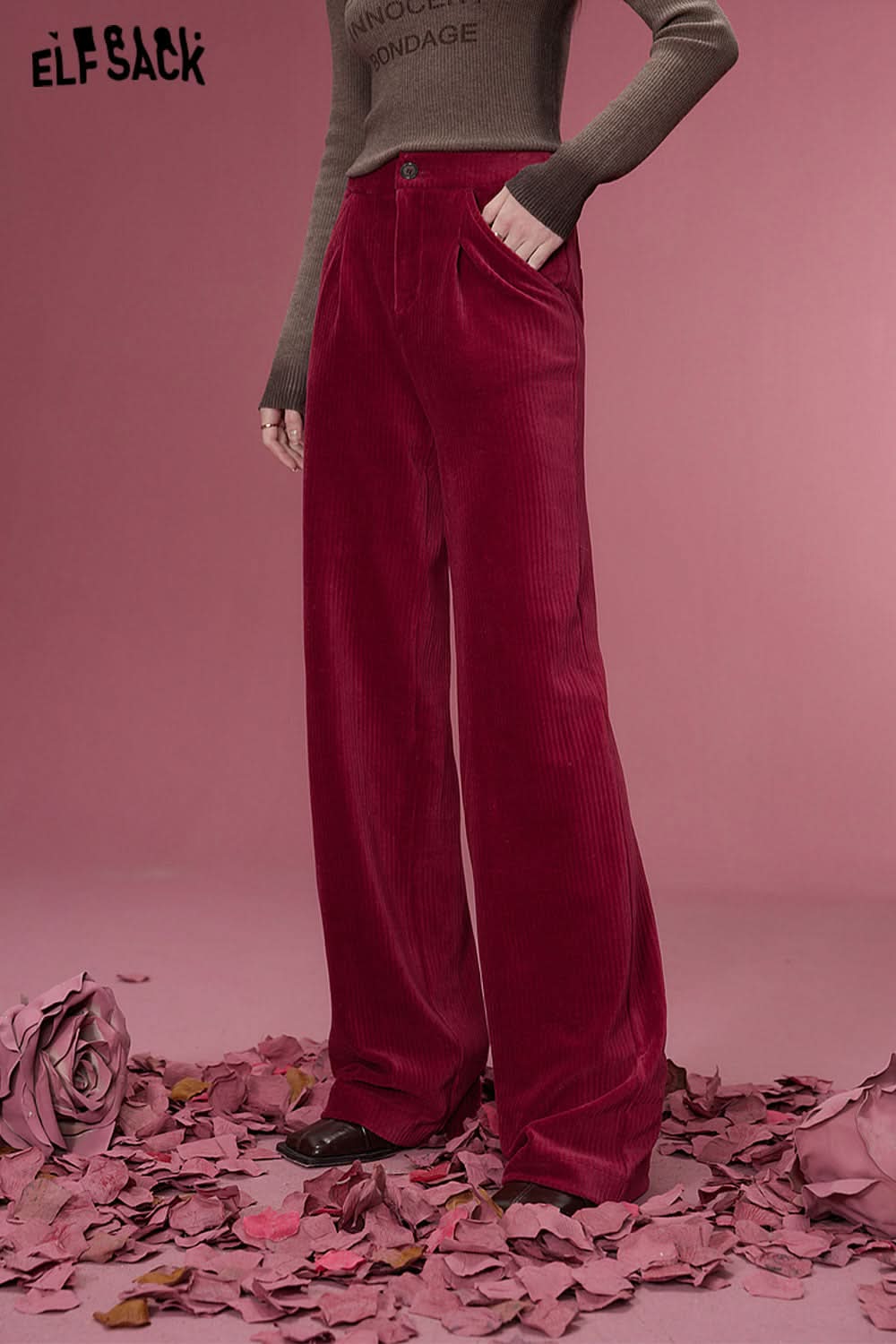 ELFSACK Korean Fashion Corduroy Pants Women Sports Trousers