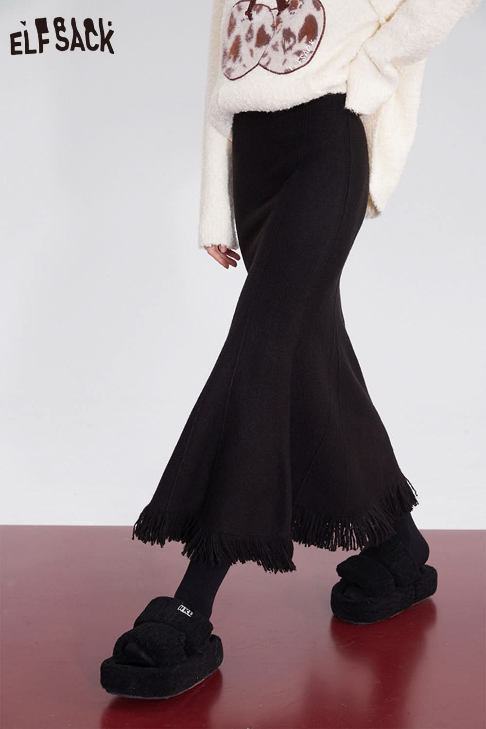 ELFSACK High Waist Tassels Fishtail Skirt Women Party Dress