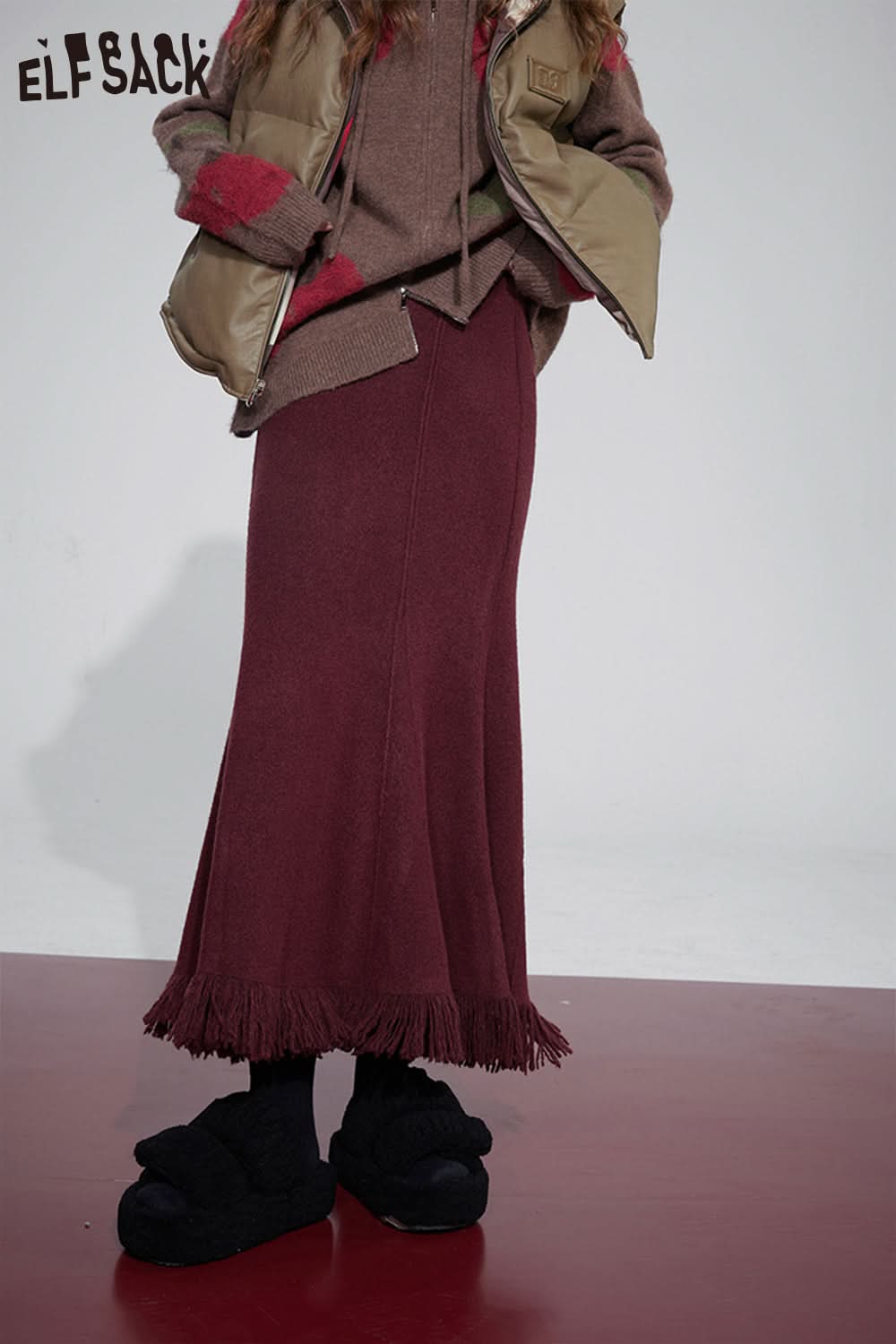 ELFSACK High Waist Tassels Fishtail Skirt Women Party Dress