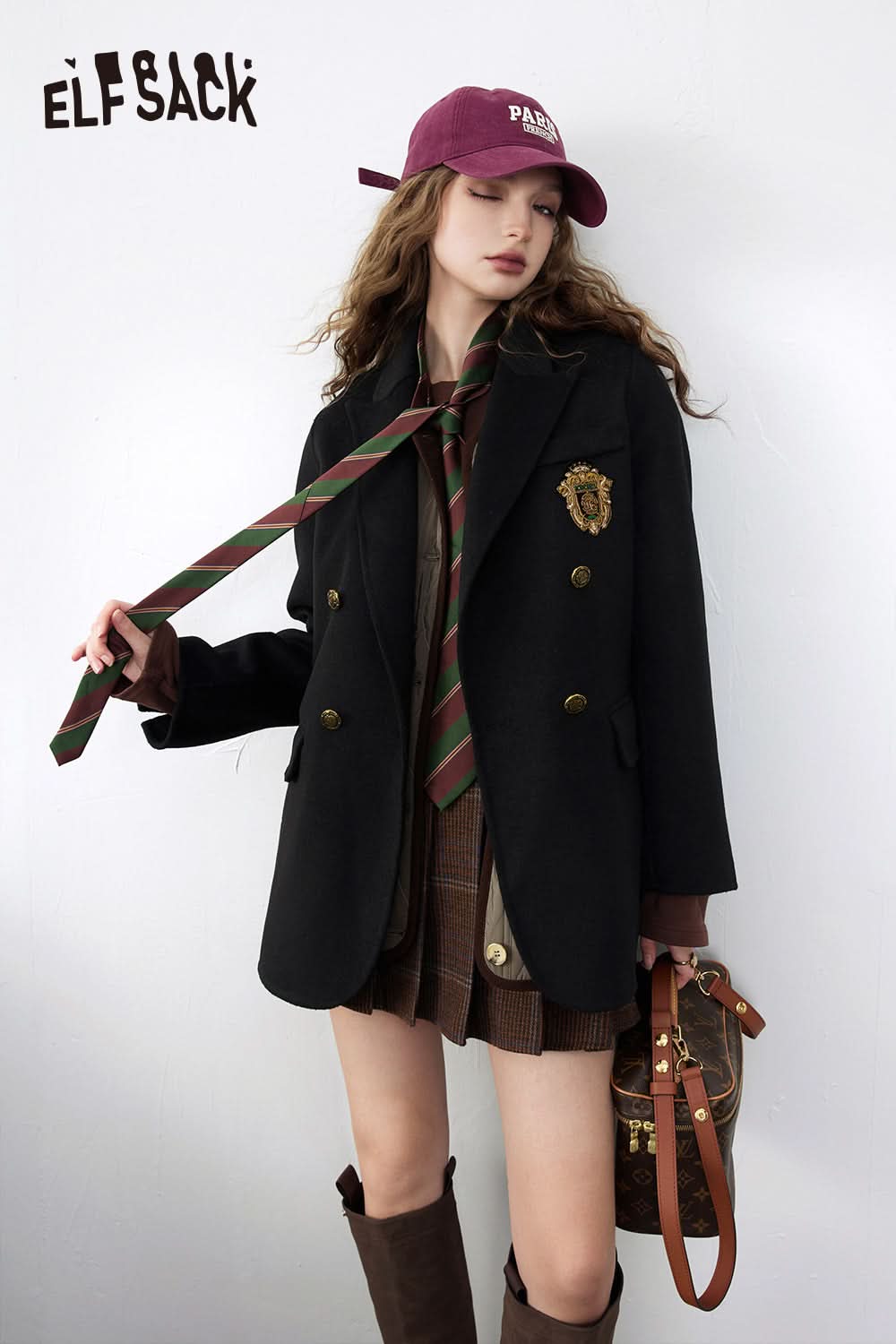 ELFSACK Warm Wool Blazer Coats Women Academic Style Outwears