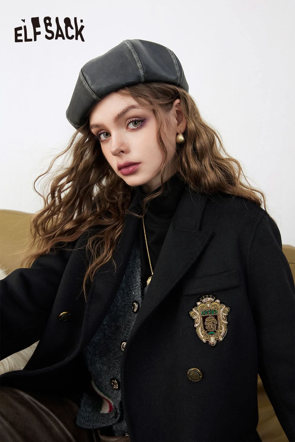 ELFSACK Warm Wool Blazer Coats Women Academic Style Outwears