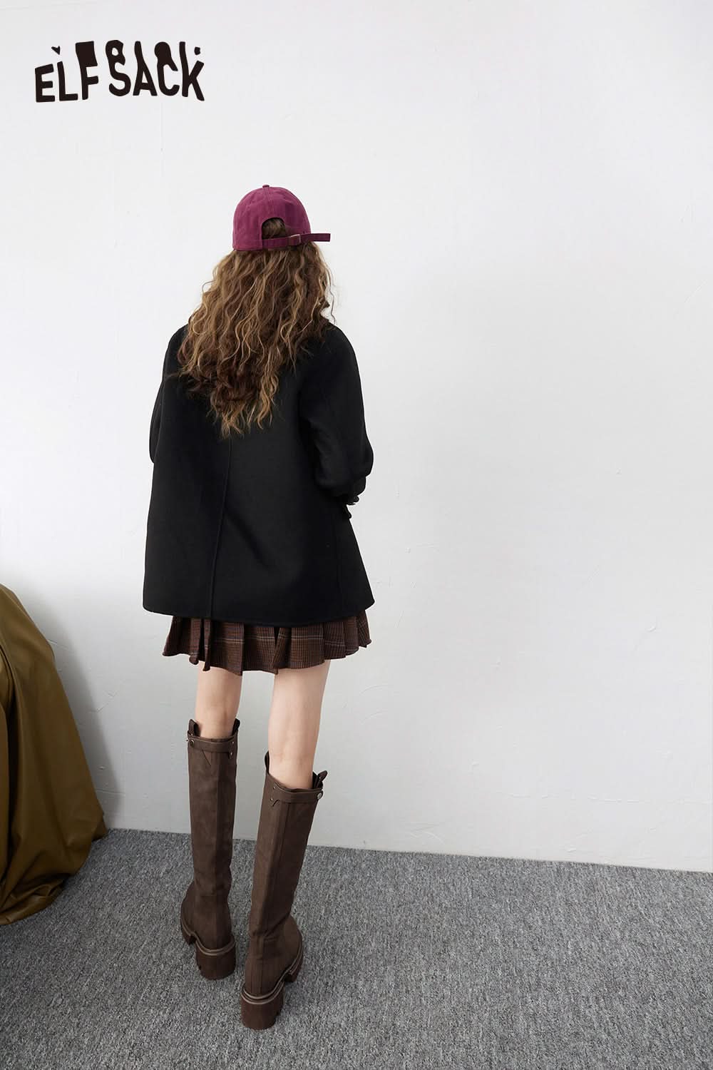 ELFSACK Warm Wool Blazer Coats Women Academic Style Outwears