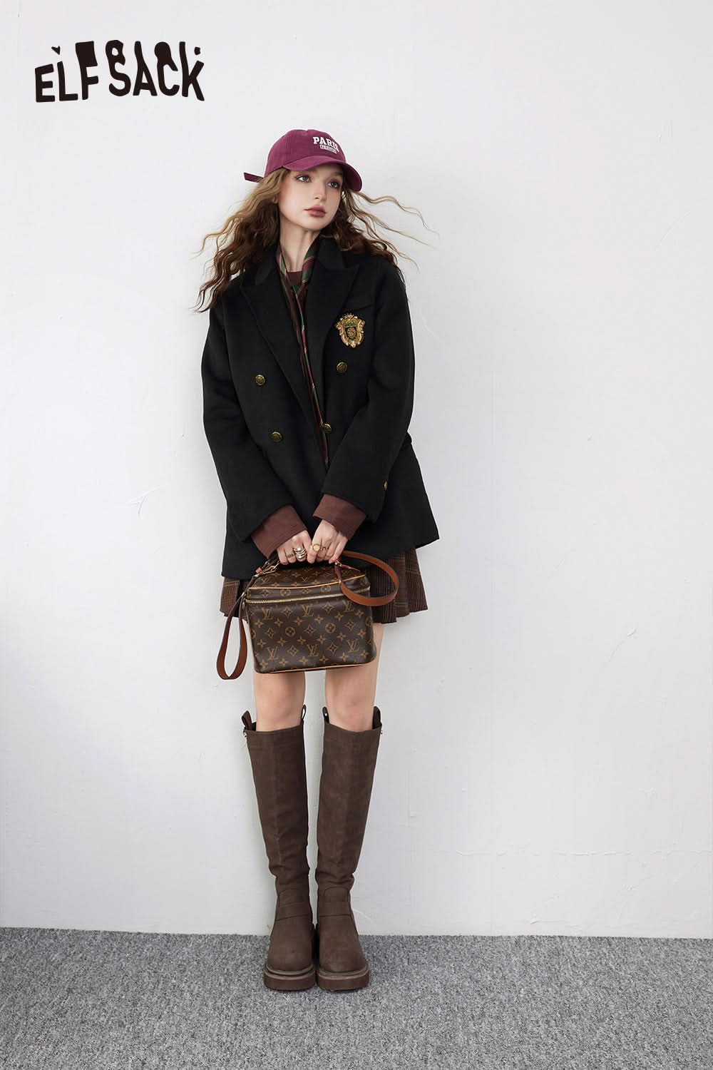 ELFSACK Warm Wool Blazer Coats Women Academic Style Outwears