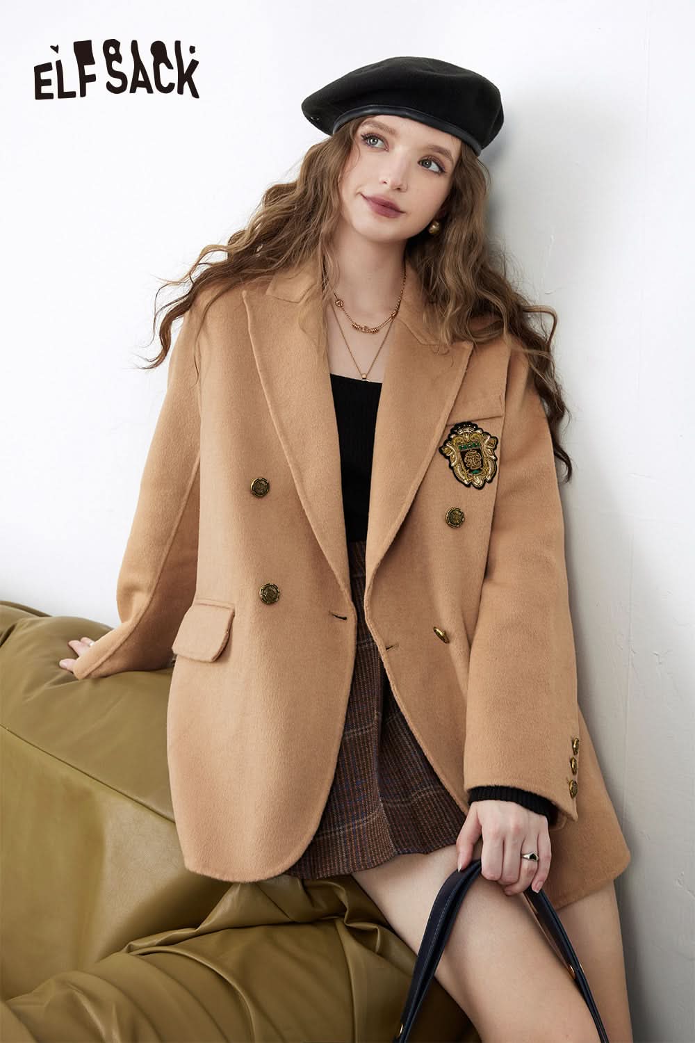ELFSACK Warm Wool Blazer Coats Women Academic Style Outwears