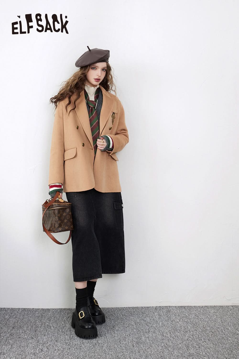 ELFSACK Warm Wool Blazer Coats Women Academic Style Outwears
