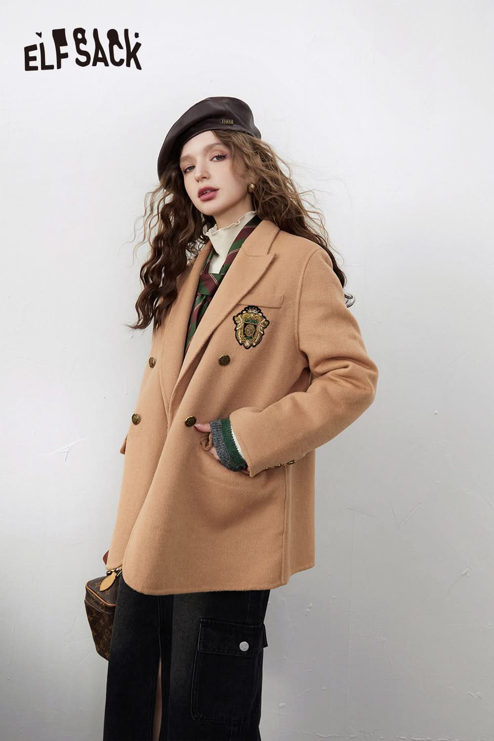 ELFSACK Warm Wool Blazer Coats Women Academic Style Outwears