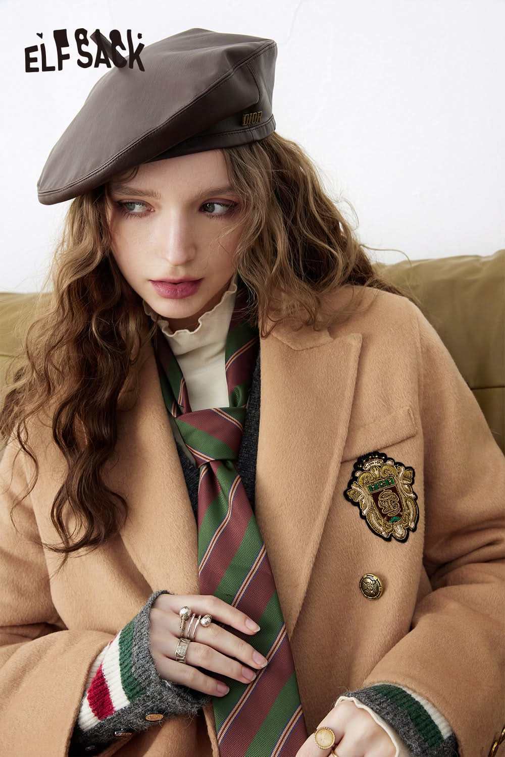 ELFSACK Warm Wool Blazer Coats Women Academic Style Outwears