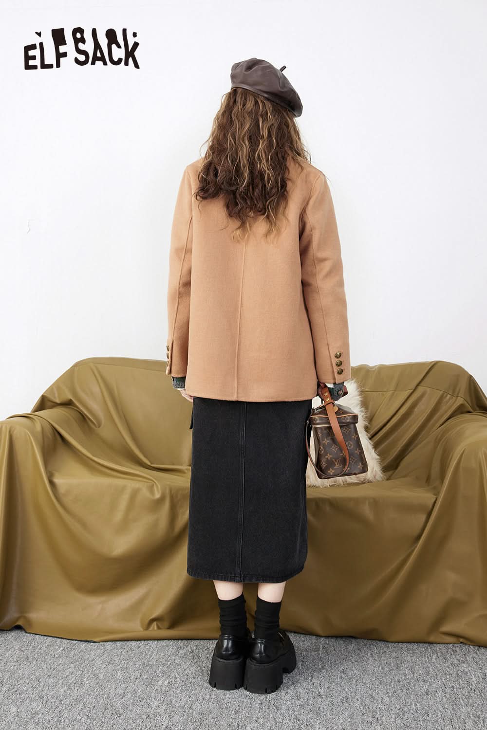 ELFSACK Warm Wool Blazer Coats Women Academic Style Outwears