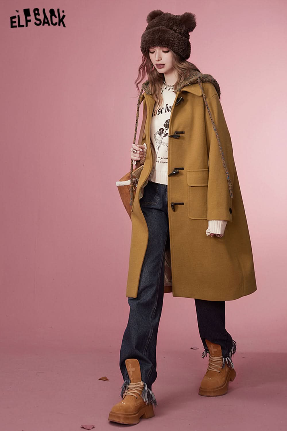 ELFSACK Plus Size Hoodied Coats Women Korean Fashion Mid-length Outwears