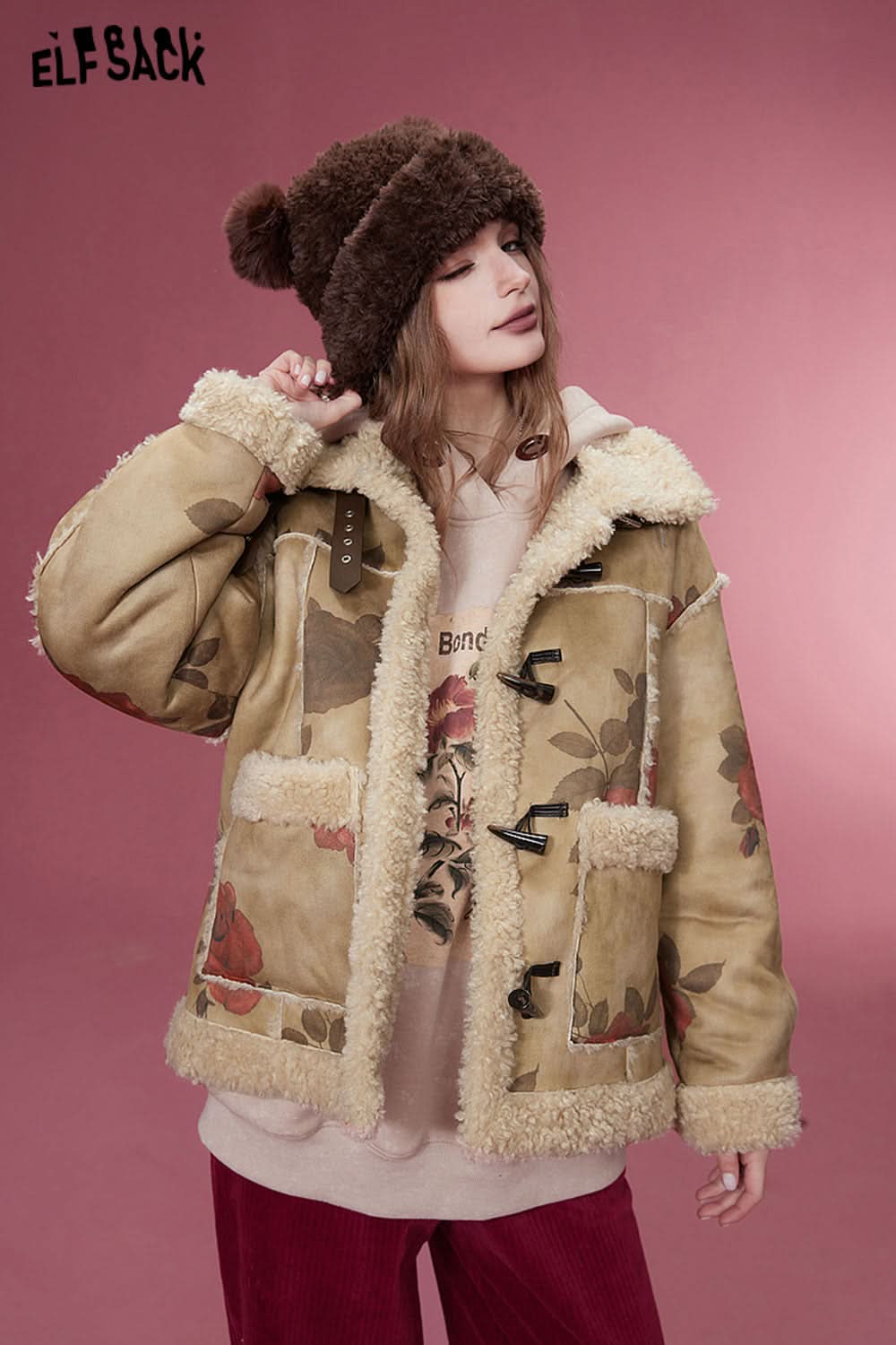 ELFSACK Graphic Cotton Jackets Women Luxury Designer Outwears