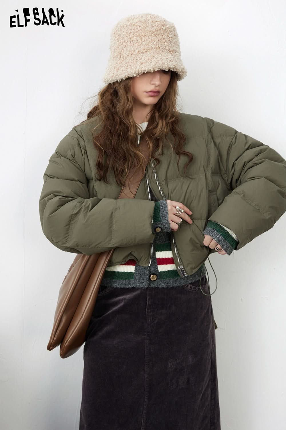 ELFSACK Solid Pure Short Down Jacket Women Minimalist Coats