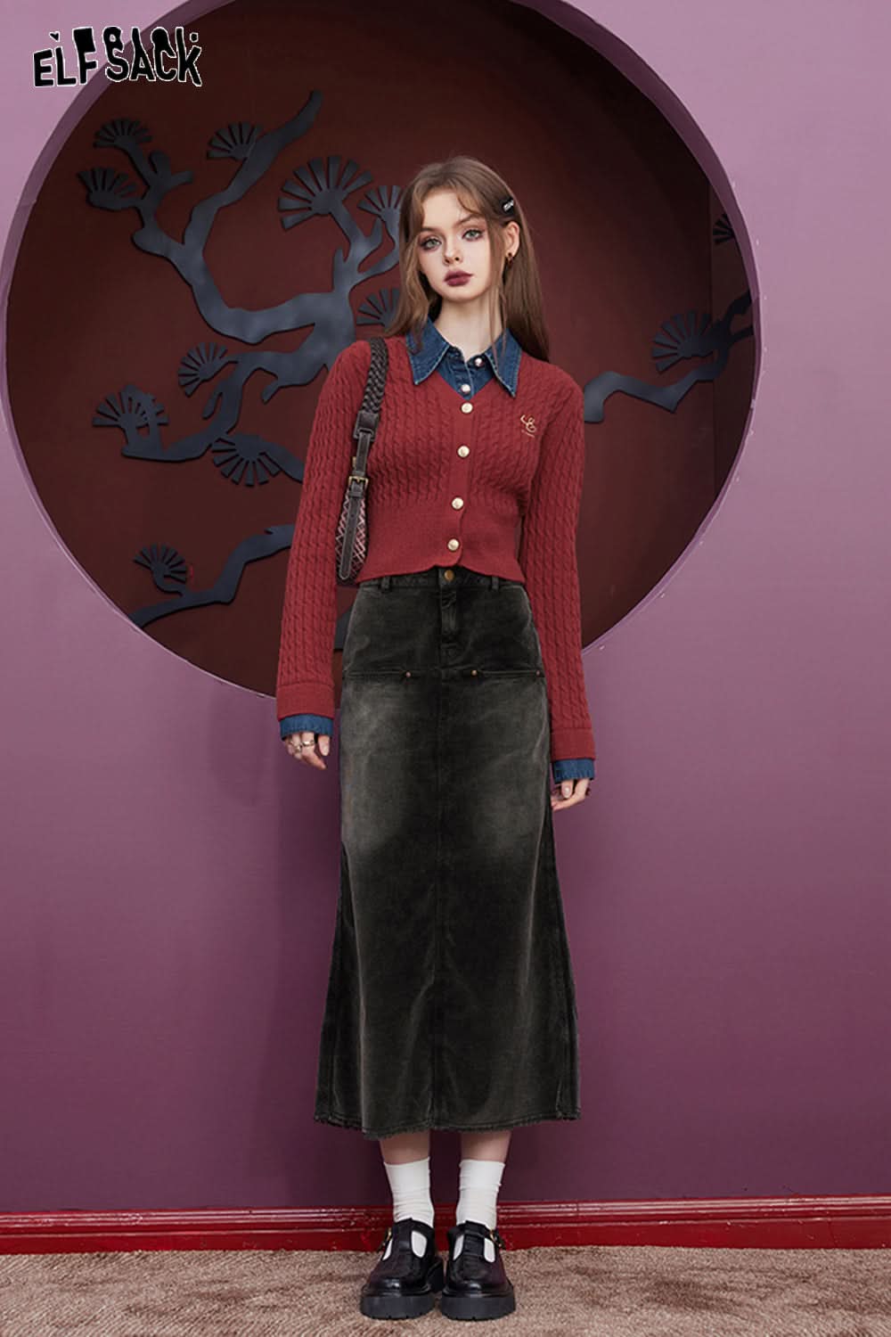 ELFSACK High Waist Corduroy Fishtail Skirt Women Vintage Bottom