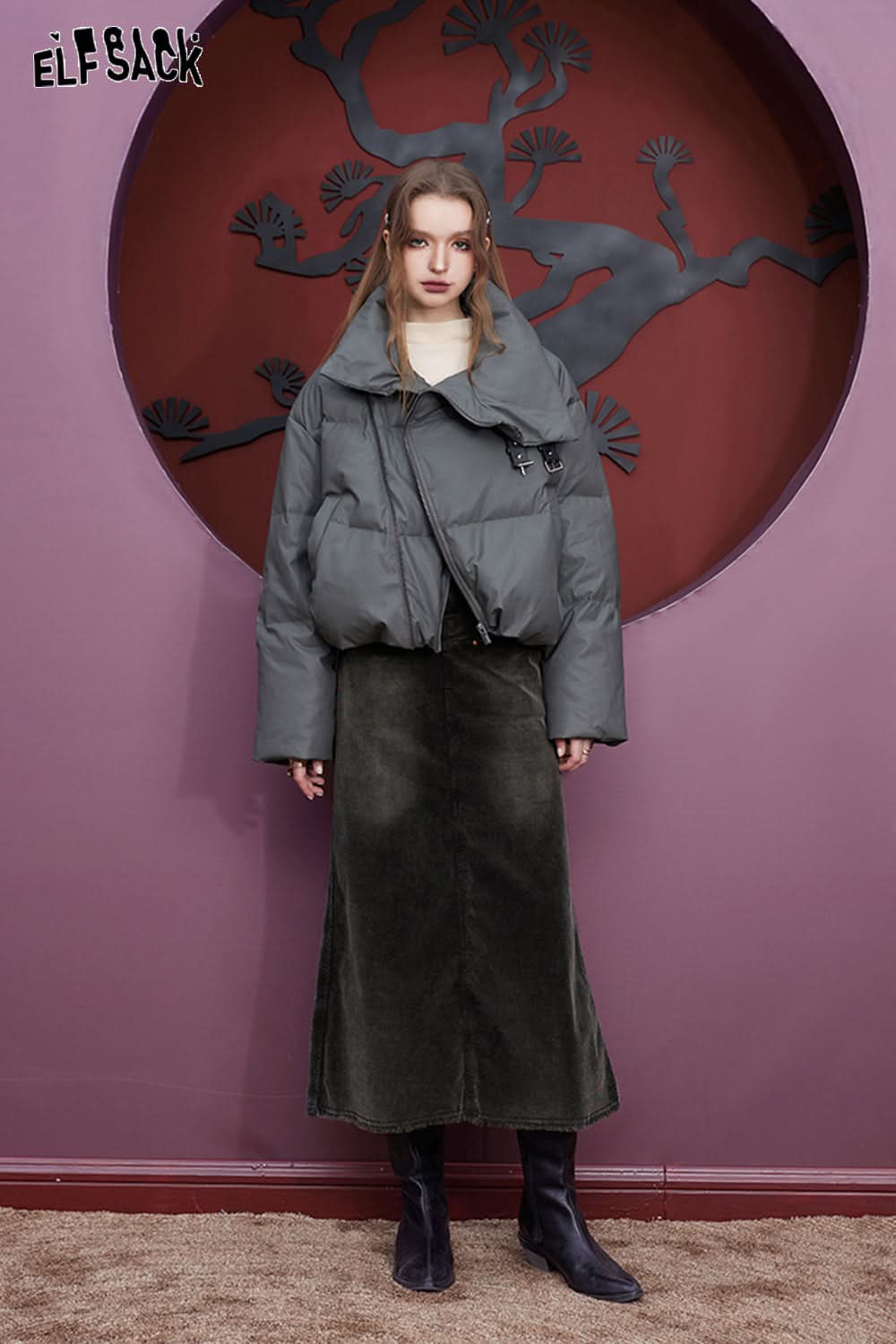 ELFSACK High Waist Corduroy Fishtail Skirt Women Vintage Bottom