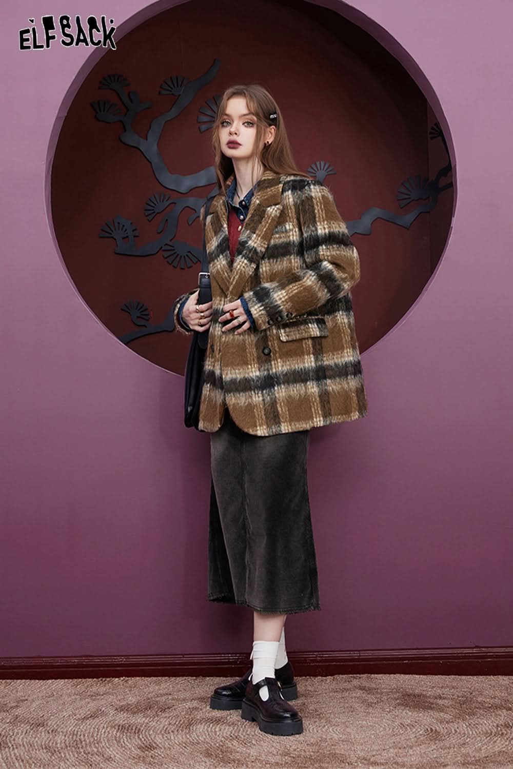 ELFSACK High Waist Corduroy Fishtail Skirt Women Vintage Bottom