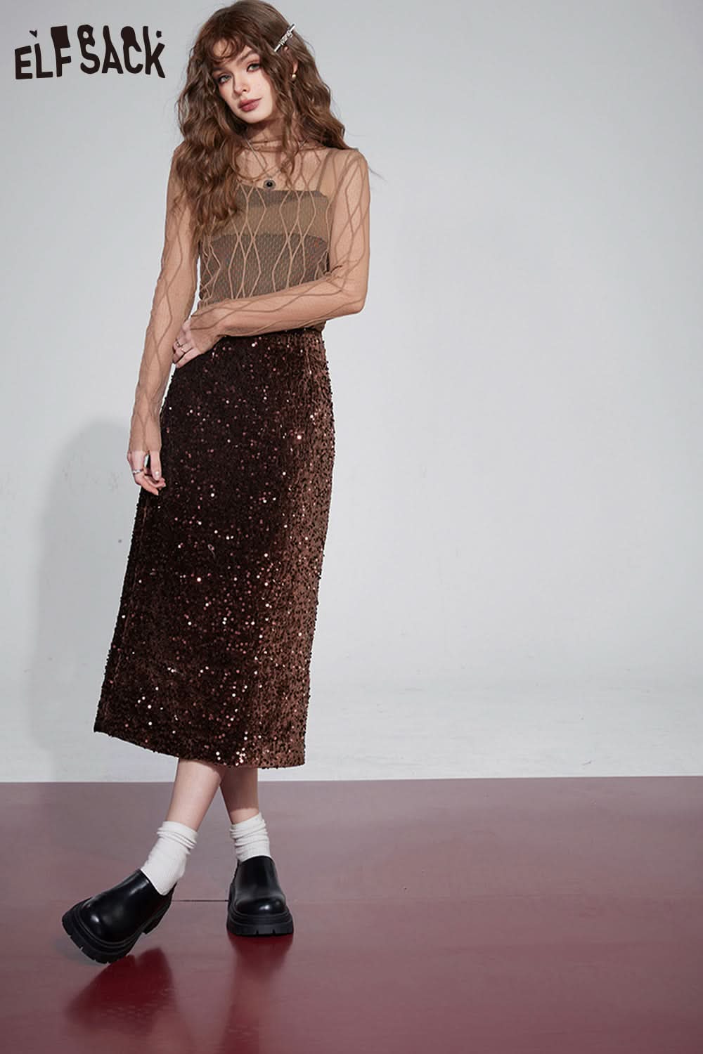 ELFSACK Korean Fashion Party Dress Sparkly Elegant Luxury Bottom