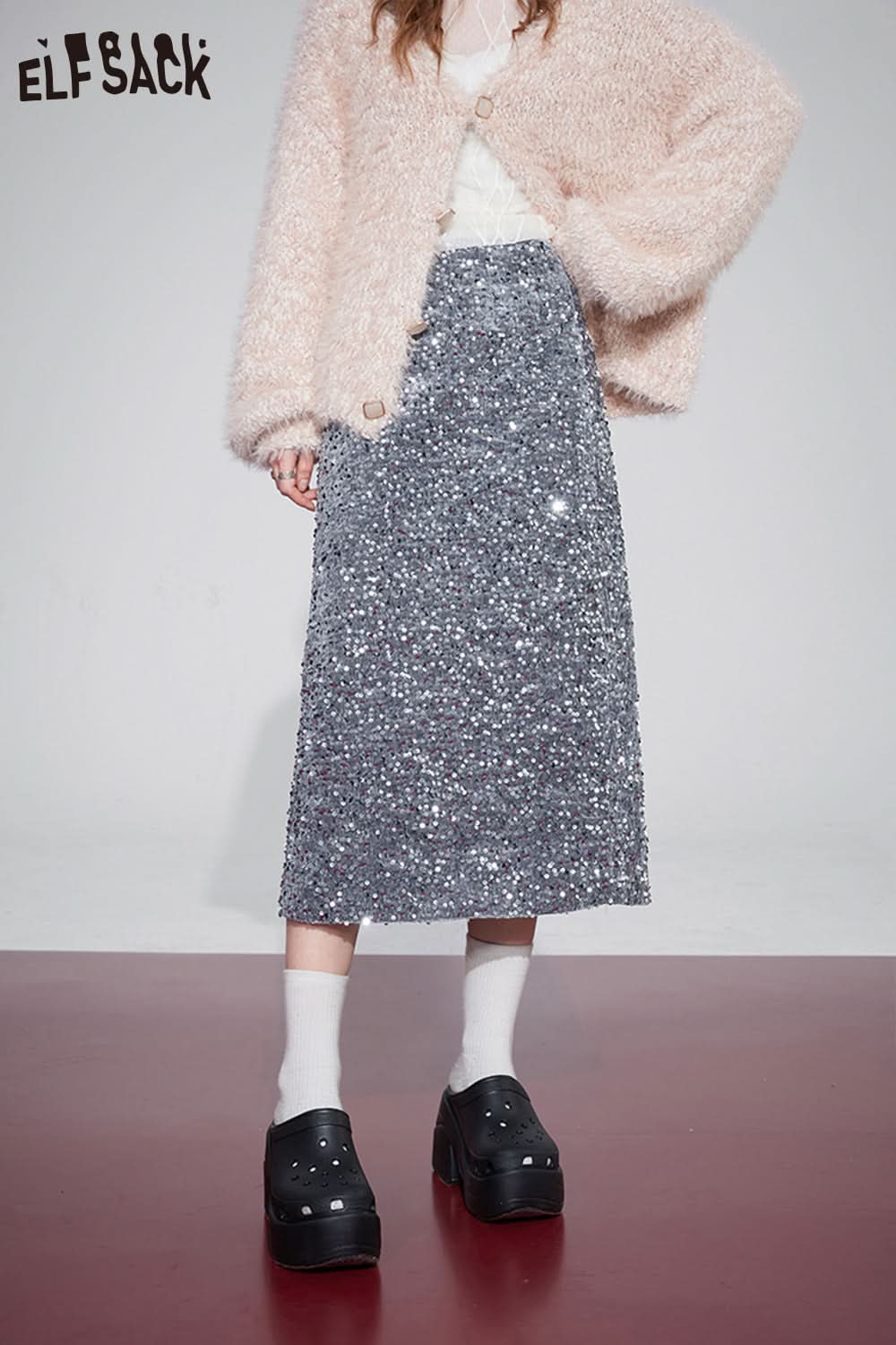 ELFSACK Korean Fashion Party Dress Sparkly Elegant Luxury Bottom