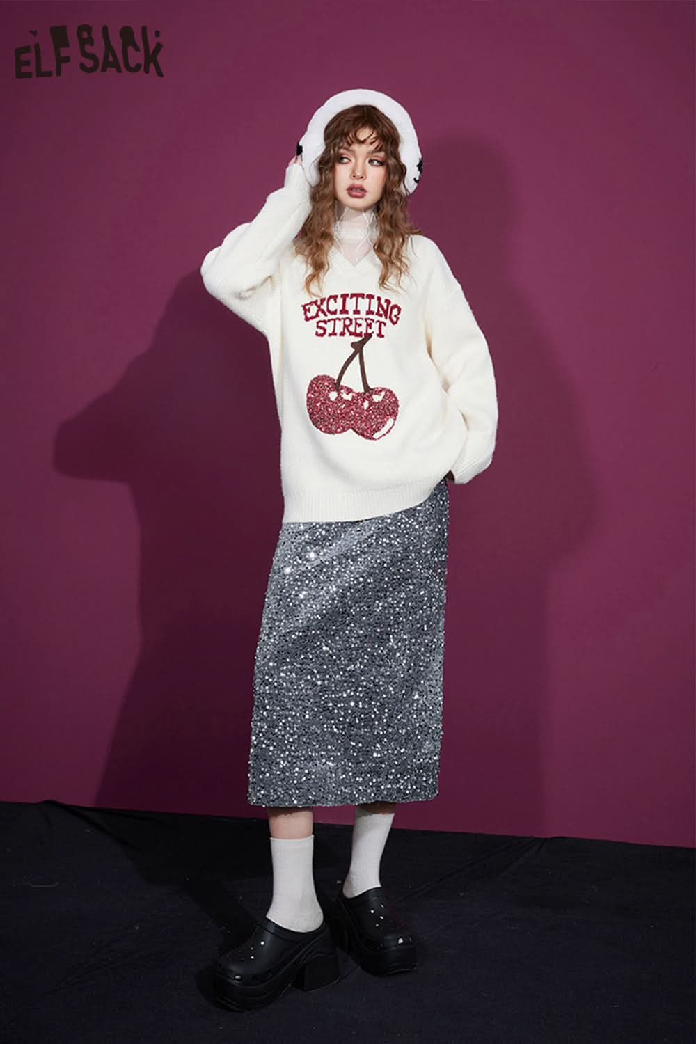 ELFSACK Korean Fashion Party Dress Sparkly Elegant Luxury Bottom