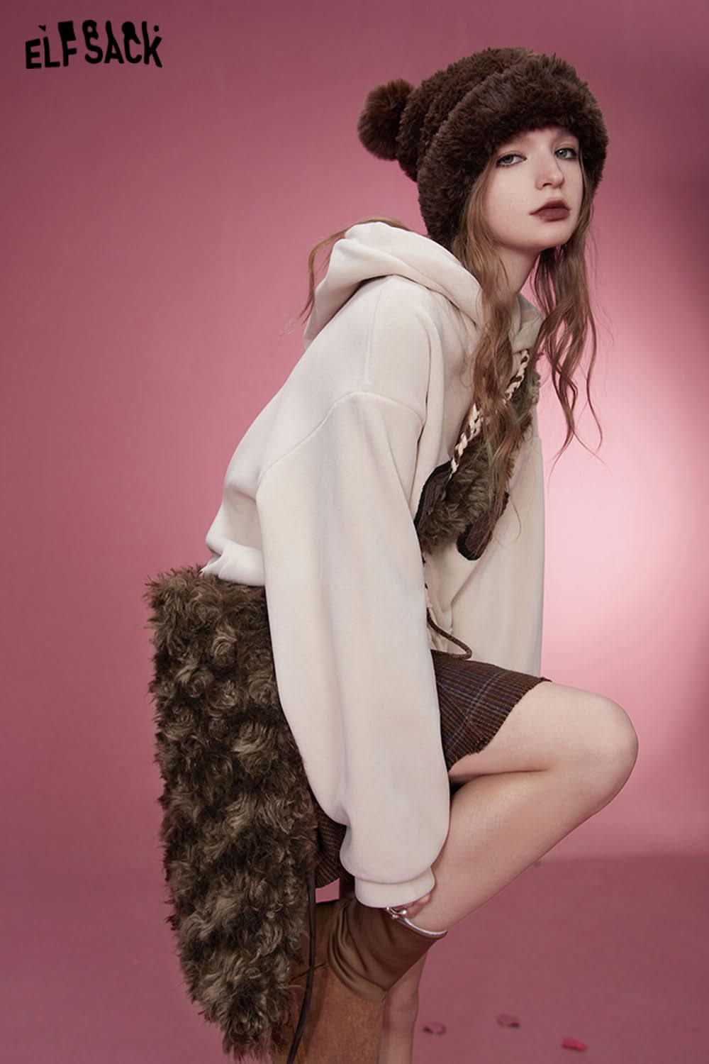 ELFSACK Korean Fashion Fluffy Bag Women Designer Accessorize