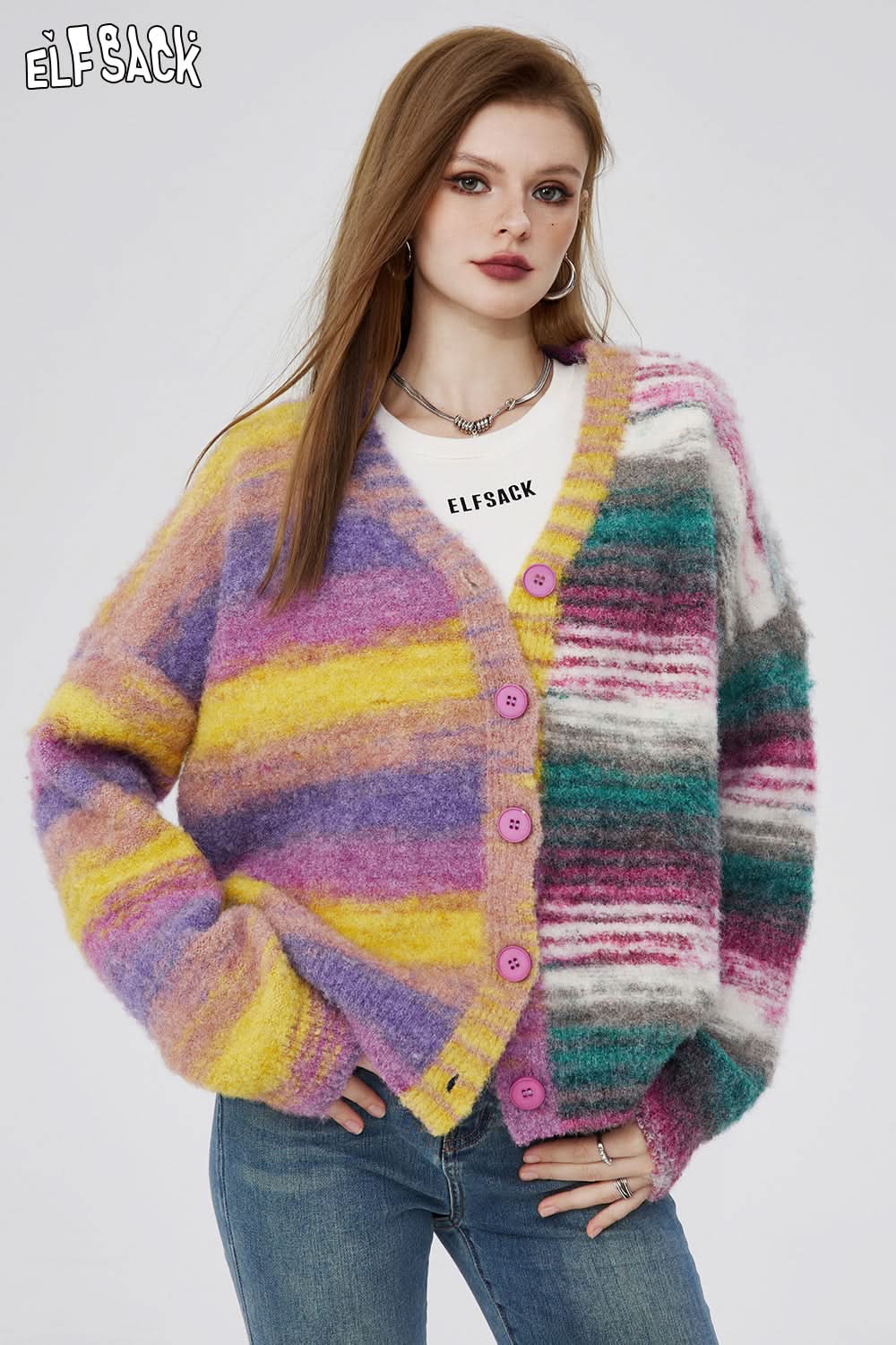 ELFSACK Women's Long Sleeve Open Front Casual Lightweight Soft Cardigan Sweater Outerwear