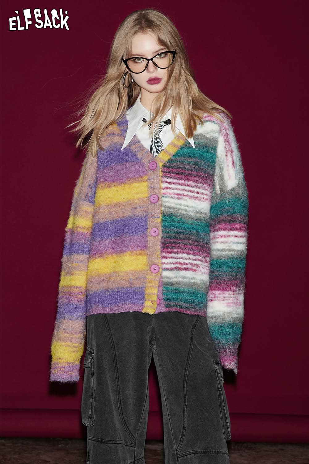 ELFSACK Women's Long Sleeve Open Front Casual Lightweight Soft Cardigan Sweater Outerwear