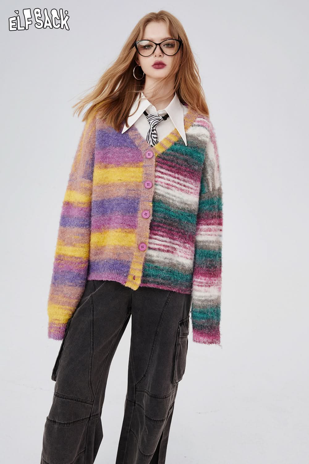 ELFSACK Women's Long Sleeve Open Front Casual Lightweight Soft Cardigan Sweater Outerwear