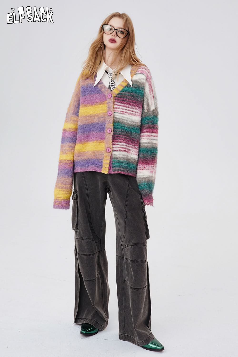 ELFSACK Women's Long Sleeve Open Front Casual Lightweight Soft Cardigan Sweater Outerwear