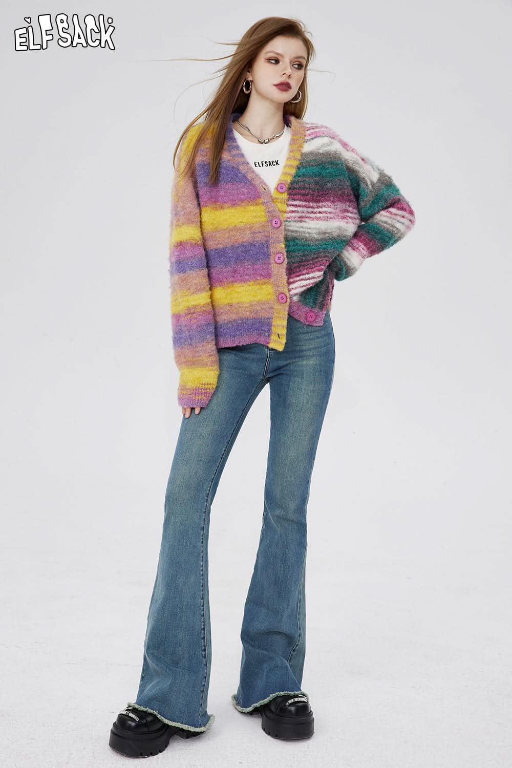 ELFSACK Women's Long Sleeve Open Front Casual Lightweight Soft Cardigan Sweater Outerwear