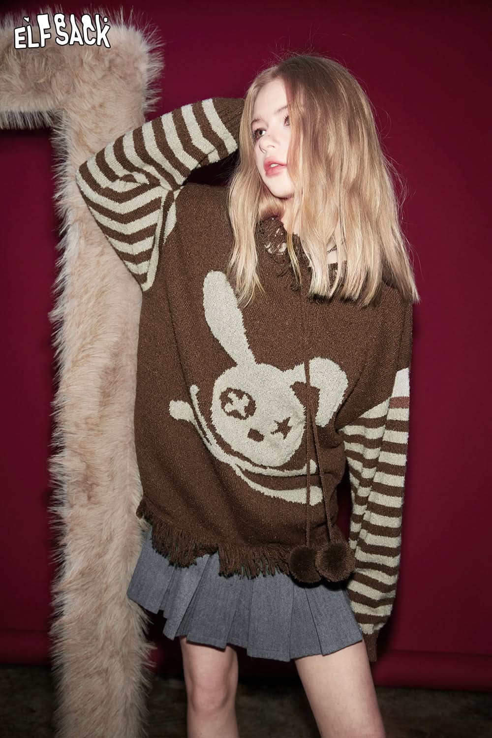 ELFSACK Lightweight Hoodied Sweaters Rabbit Dressy Casual Tops Spring New