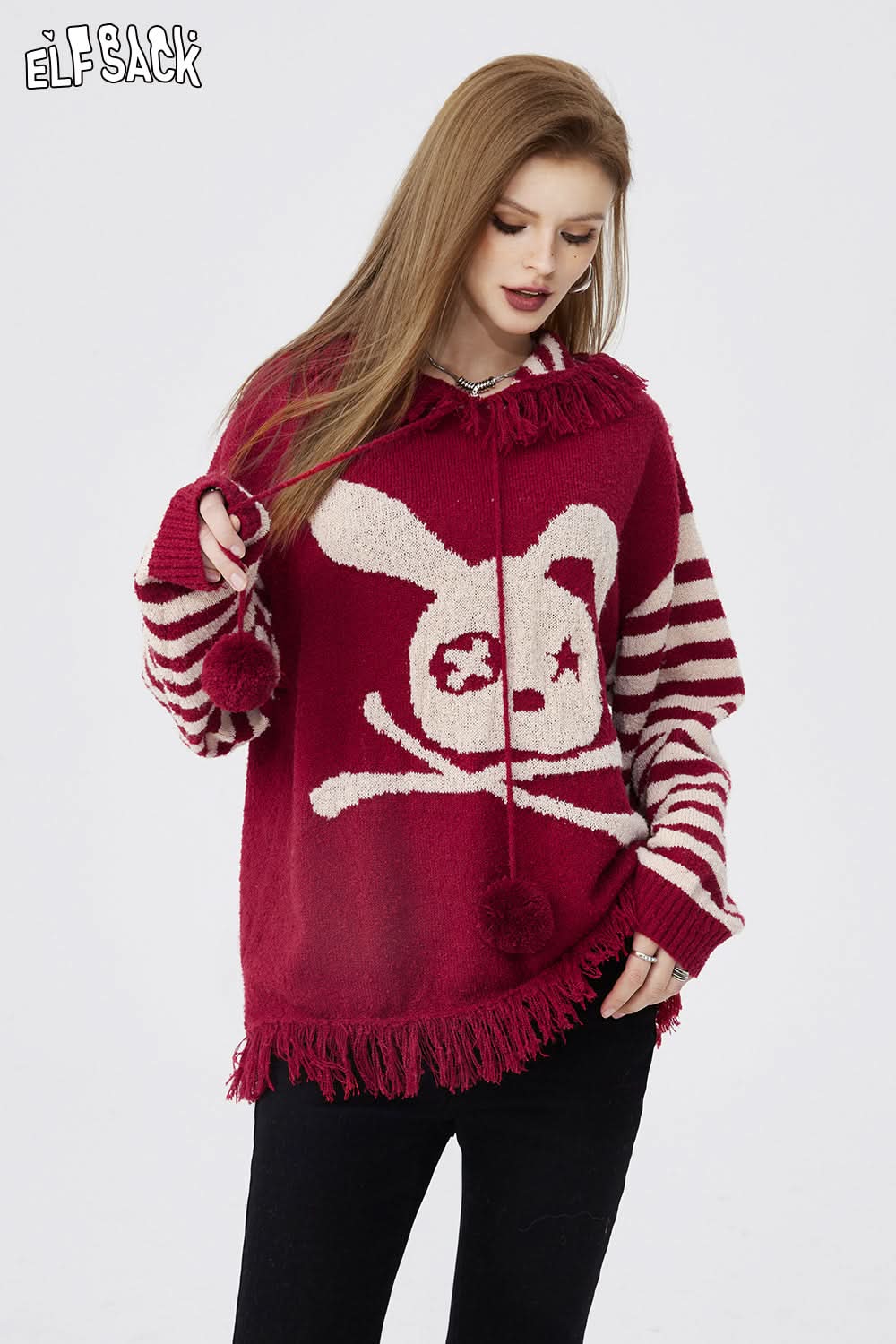 ELFSACK Lightweight Hoodied Sweaters Rabbit Dressy Casual Tops Spring New