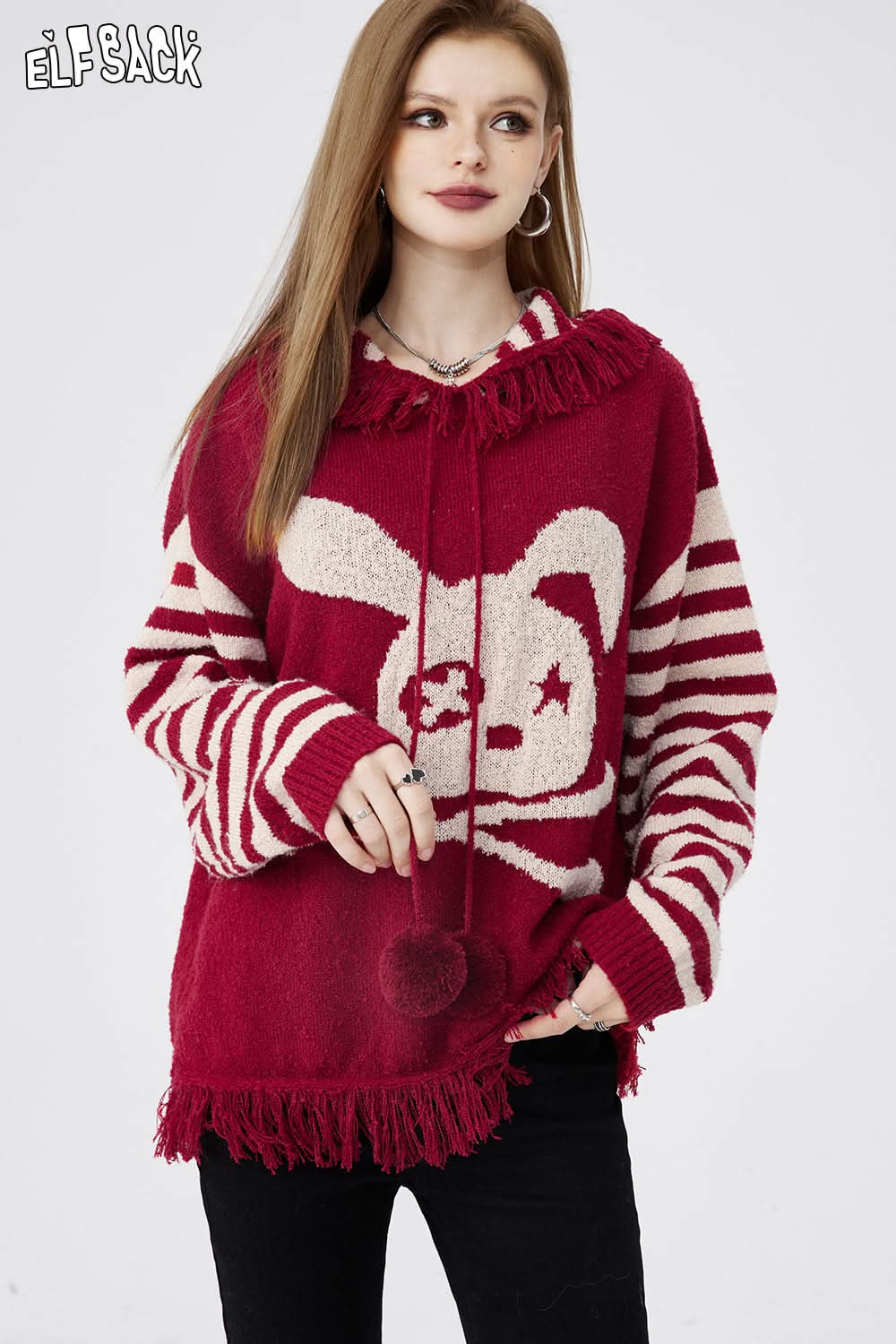 ELFSACK Lightweight Hoodied Sweaters Rabbit Dressy Casual Tops Spring New