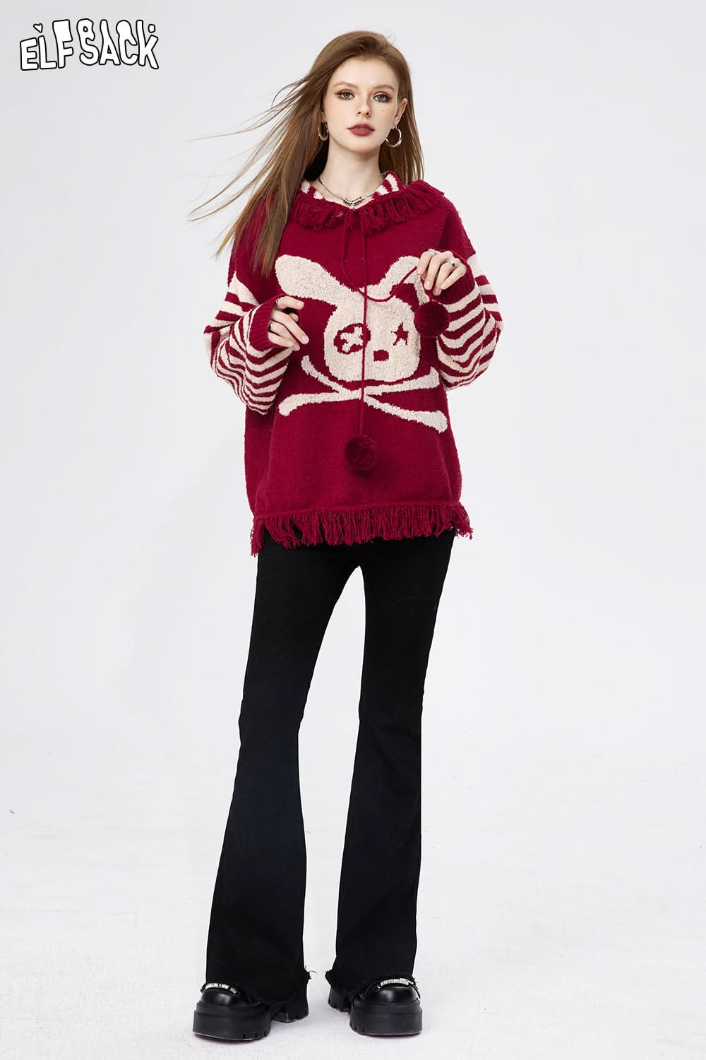 ELFSACK Lightweight Hoodied Sweaters Rabbit Dressy Casual Tops Spring New