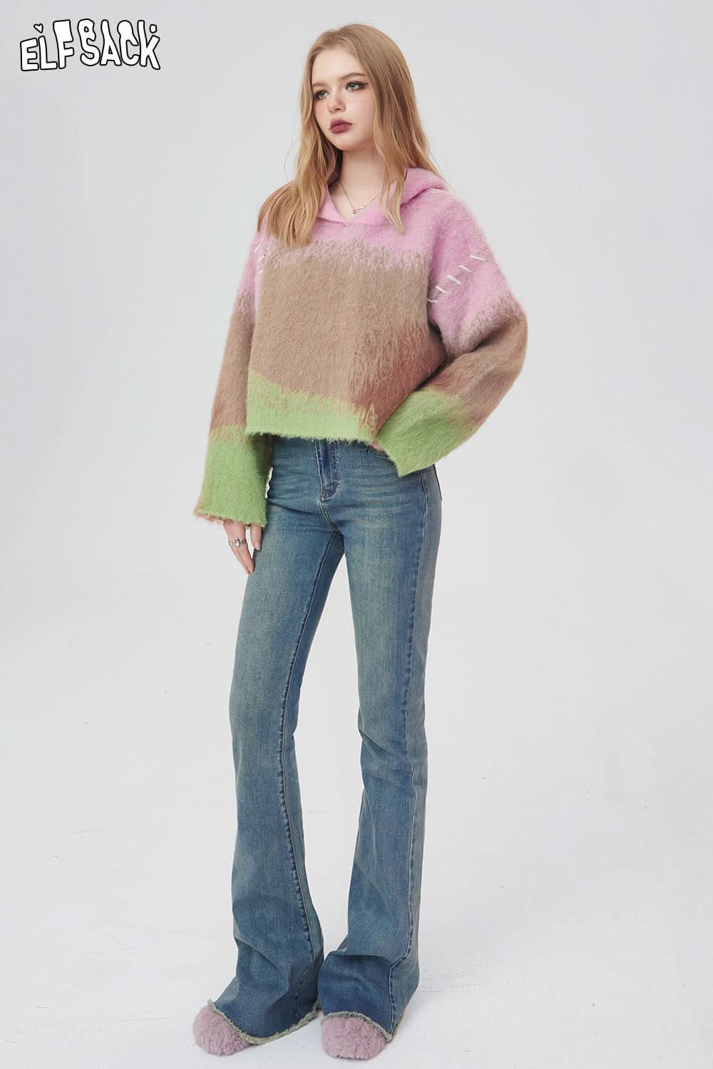 ELFSACK Lightweight Hoodied Sweaters Dressy Casual Tops Spring New