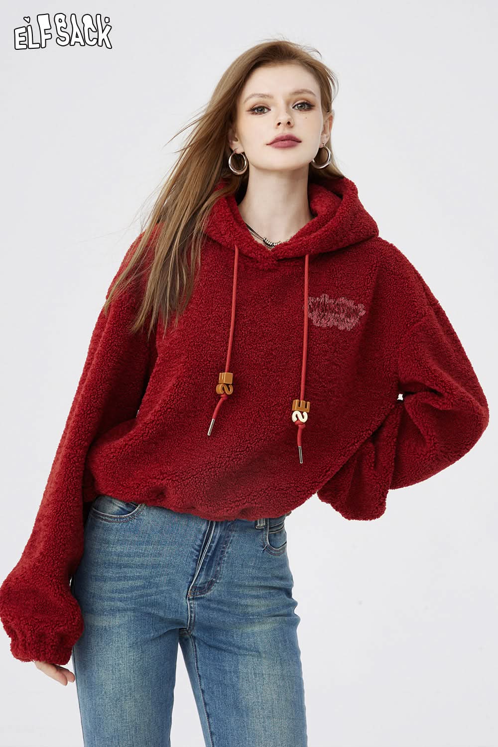 ELFSACK Lightweight Hoodied Sweatshirt Back Print Monster Dressy Casual Tops Spring New