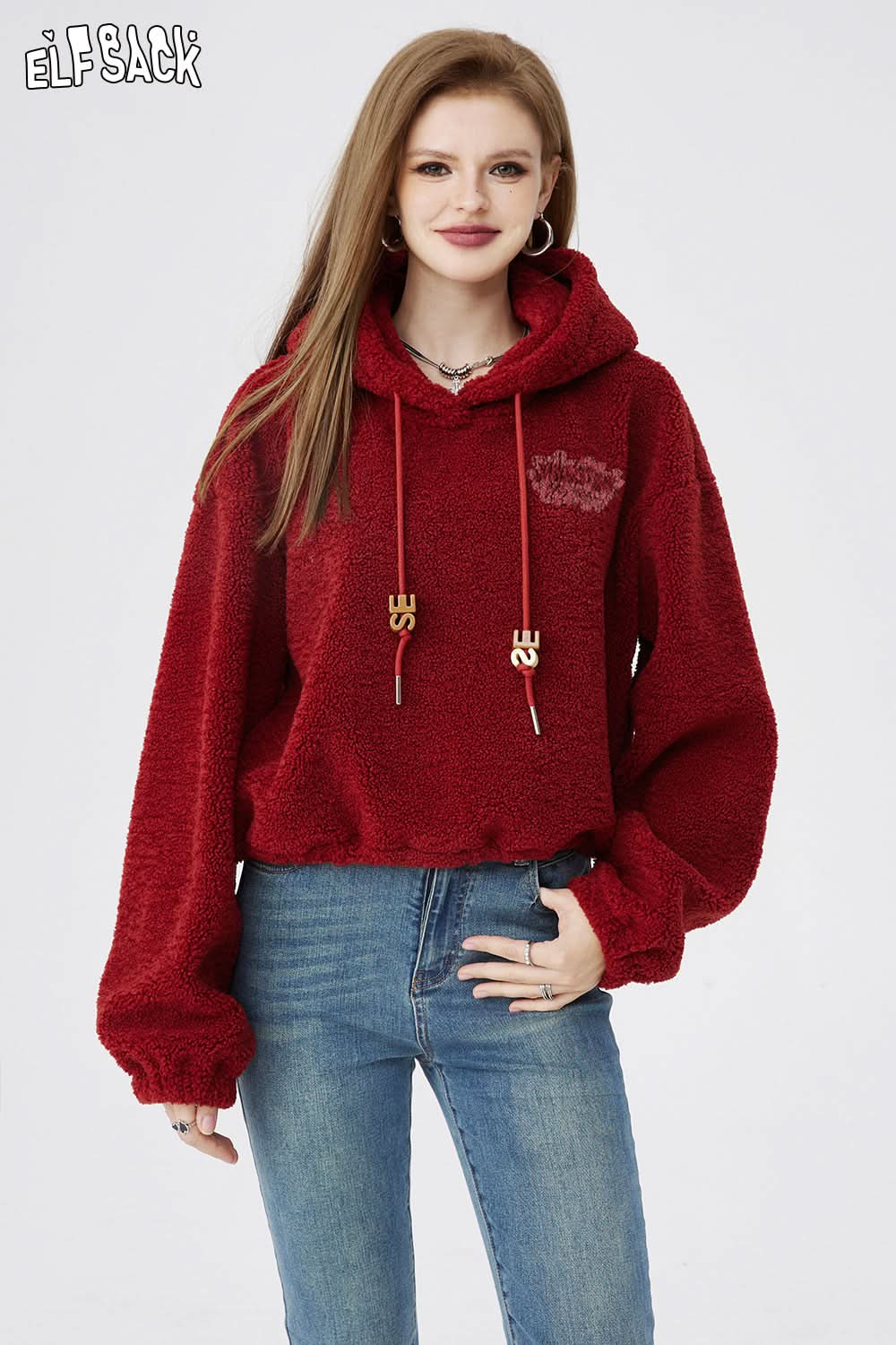 ELFSACK Lightweight Hoodied Sweatshirt Back Print Monster Dressy Casual Tops Spring New