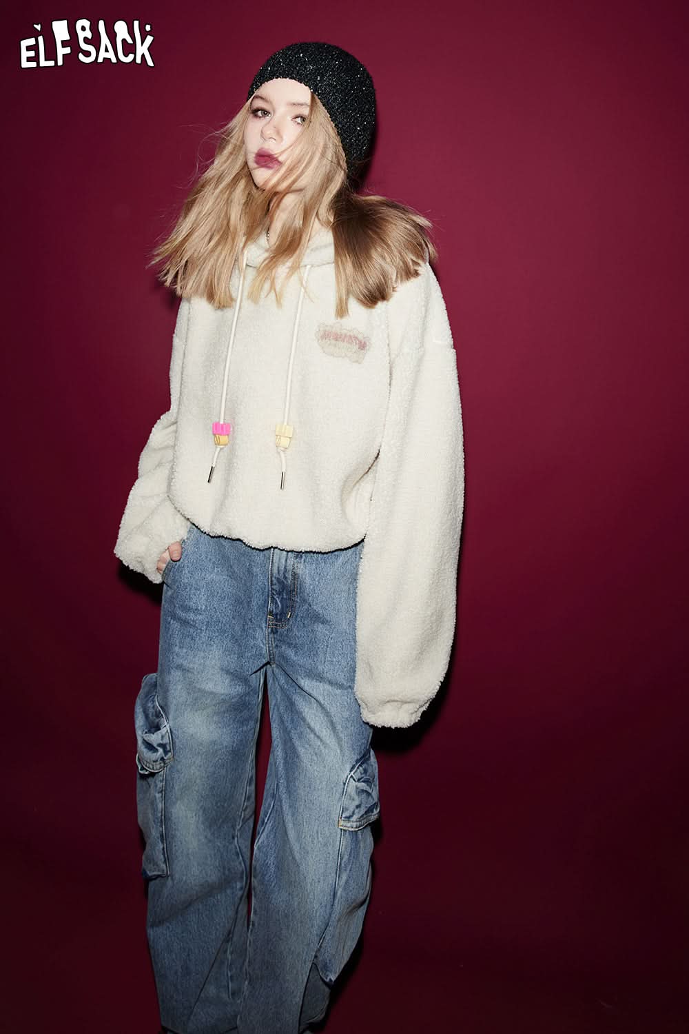 ELFSACK Lightweight Hoodied Sweatshirt Back Print Monster Dressy Casual Tops Spring New