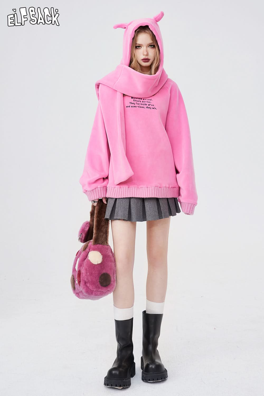 ELFSACK Lightweight Rabbit Hoodied Sweatshirt Free Scarf Y2k Cute Sweet Long Sleeve Dressy Casual Tops Spring New