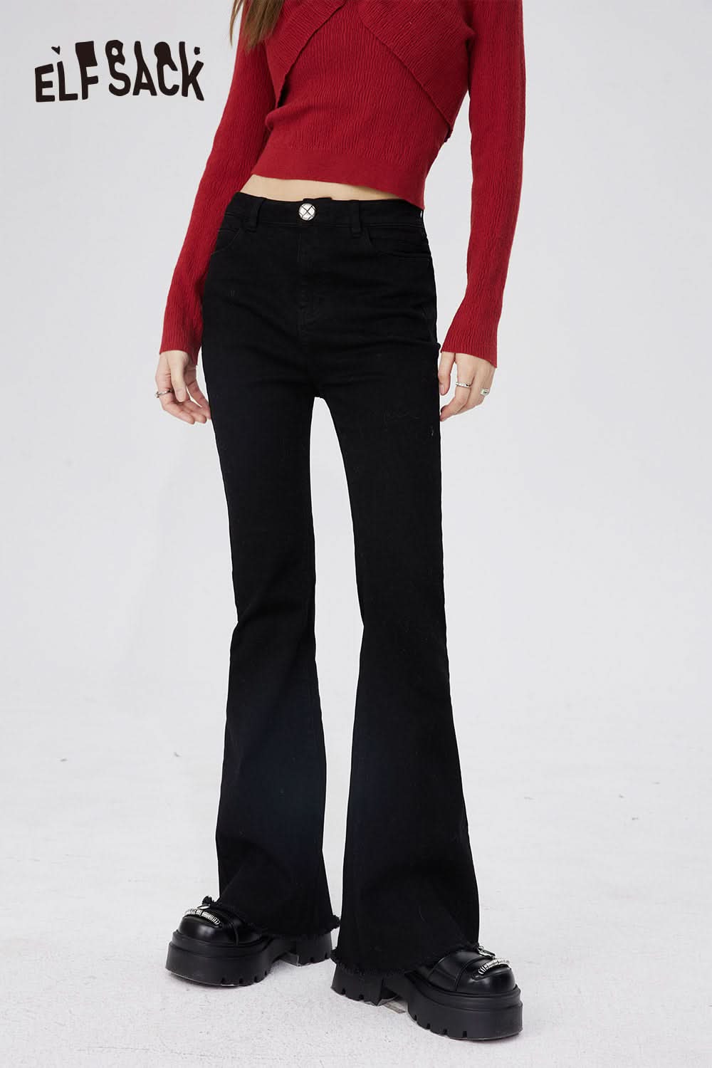 ELFSACK Women Jeans Retro Fashion Casual Straight Leg Pants High Waisted Loose Wide Leg Trousers Women'S Y2K Street Denim Pants