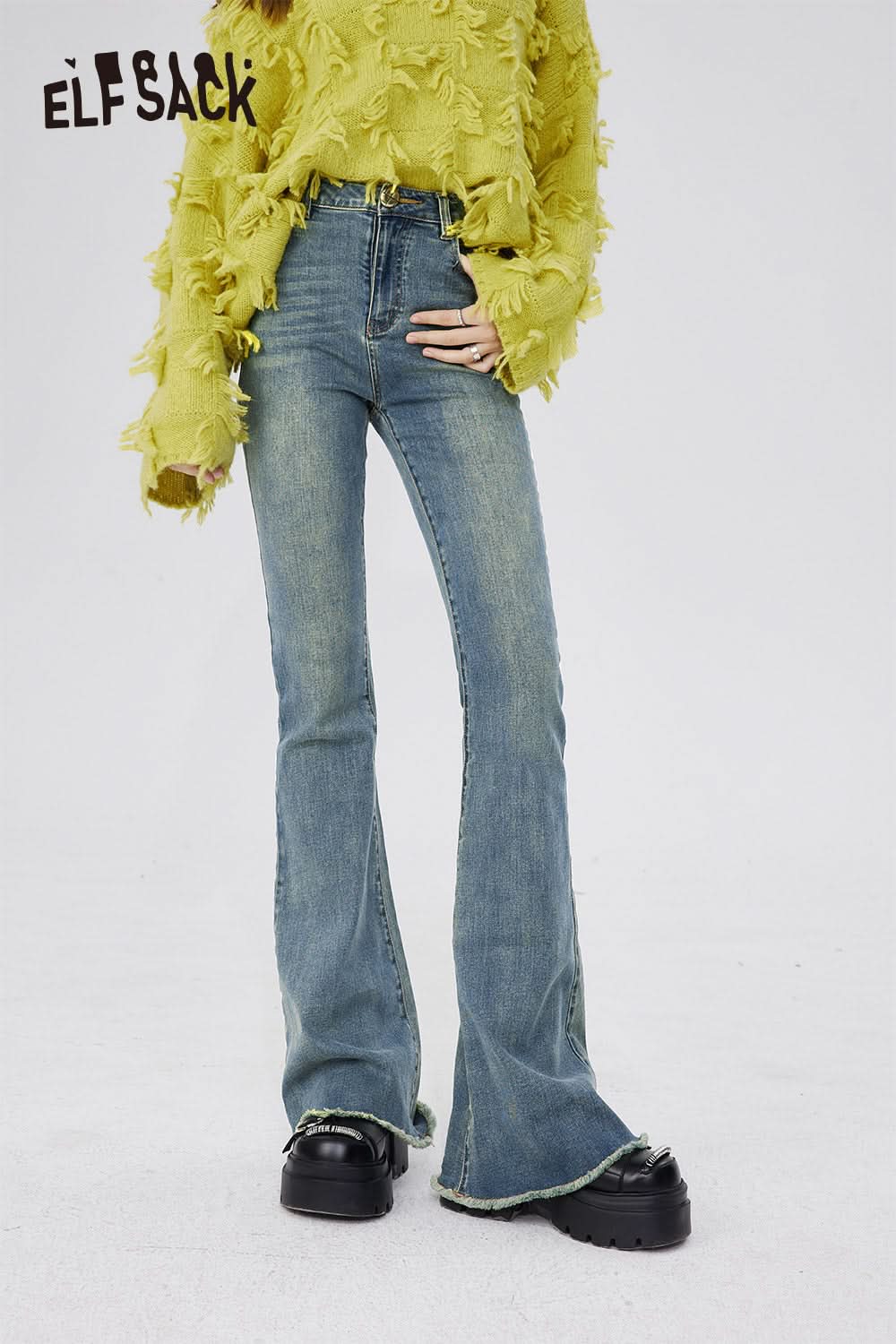 ELFSACK Women Jeans Retro Fashion Casual Straight Leg Pants High Waisted Loose Wide Leg Trousers Women'S Y2K Street Denim Pants