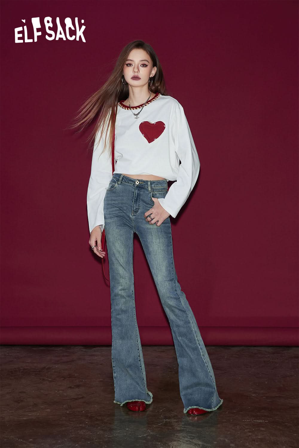 ELFSACK Women Jeans Retro Fashion Casual Straight Leg Pants High Waisted Loose Wide Leg Trousers Women'S Y2K Street Denim Pants