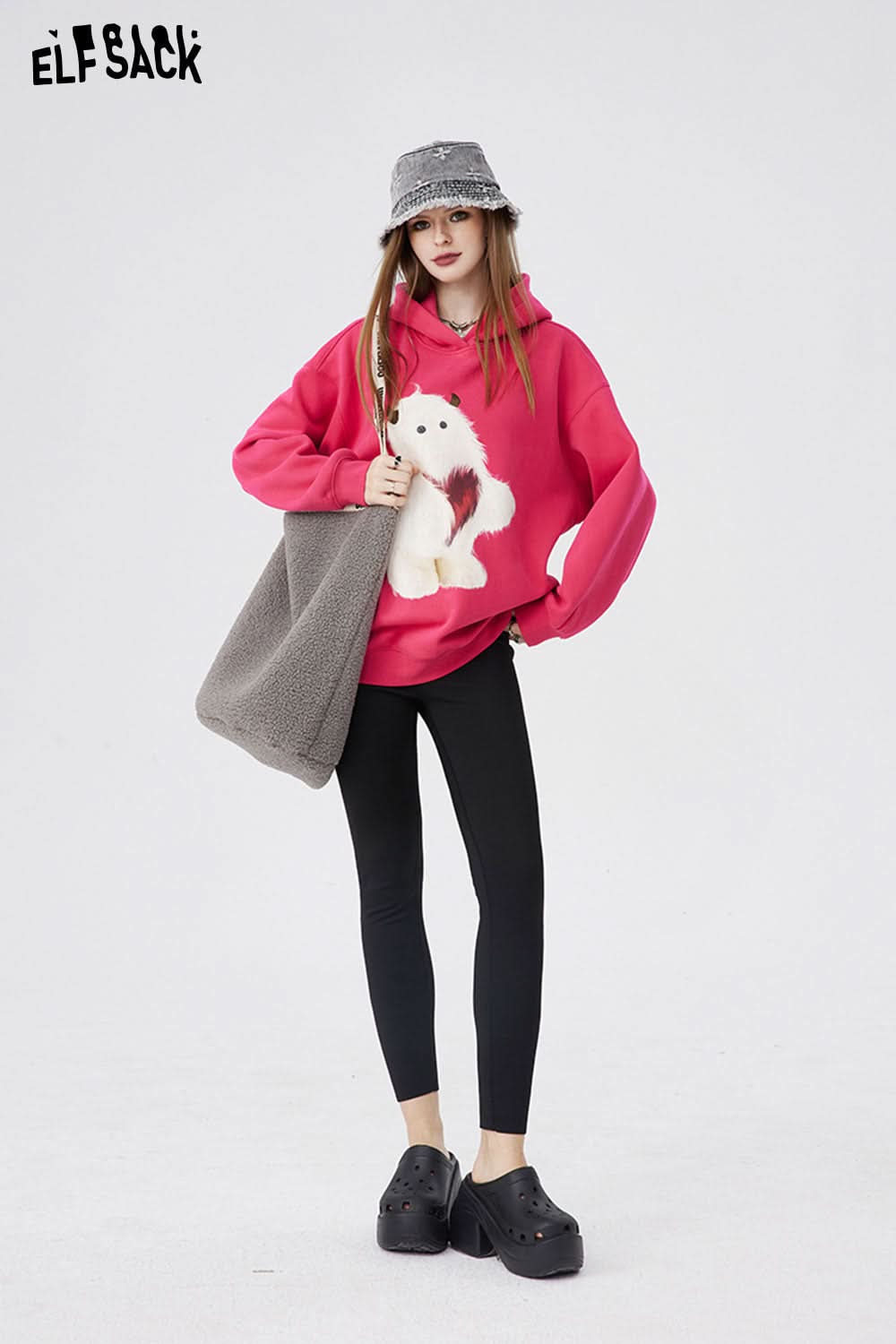 ELFSACK Korean Winter Shark Pants Women Thermal Fleece Leggings High Waist Tights Casual Sports Leggings Brushed Pants