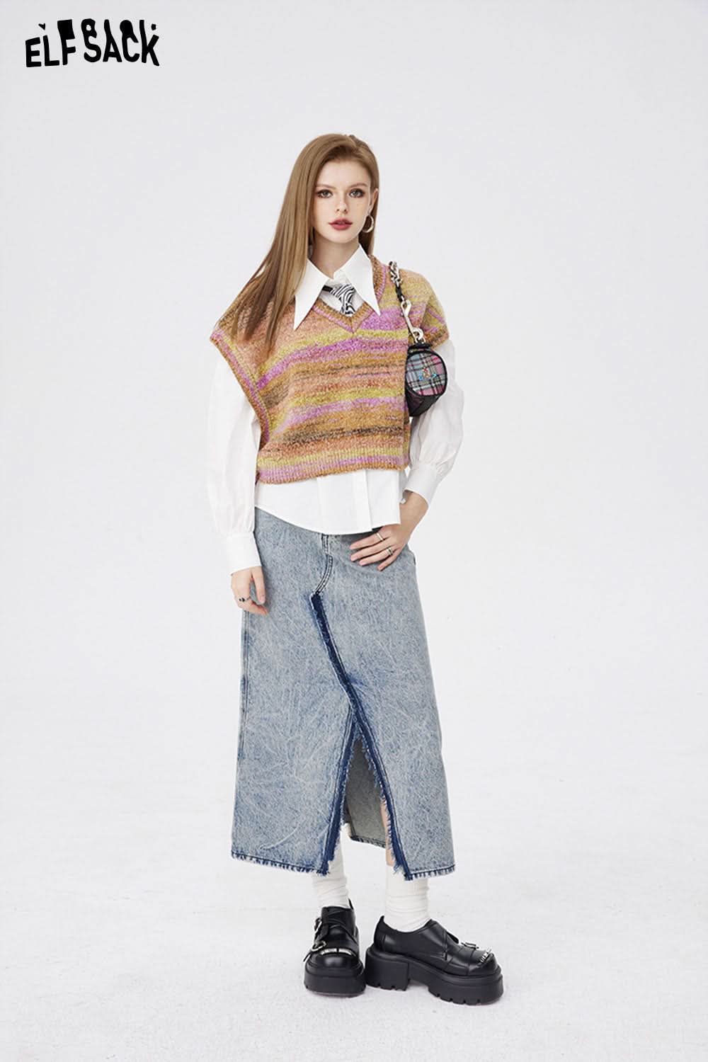 ELFSACK Open Half Denim Skirt Women Y2k High Waist Long Skirt Female Package Hip Skirt Jean Skirts Long Tyle Harajuku