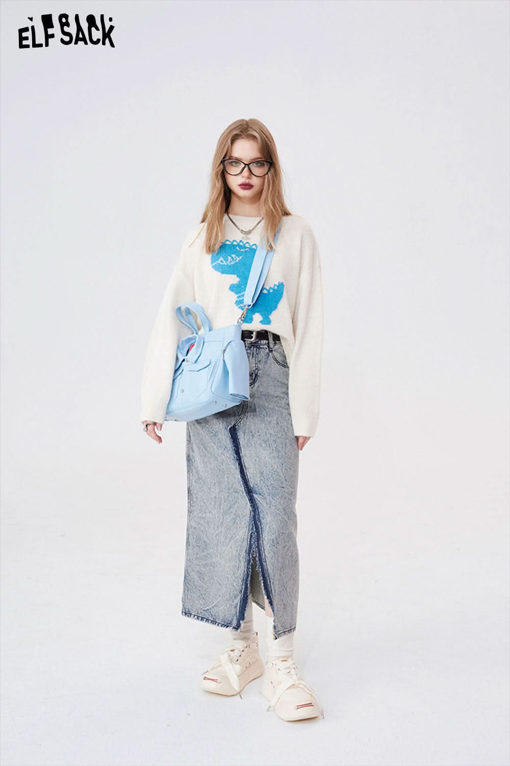 ELFSACK Open Half Denim Skirt Women Y2k High Waist Long Skirt Female Package Hip Skirt Jean Skirts Long Tyle Harajuku