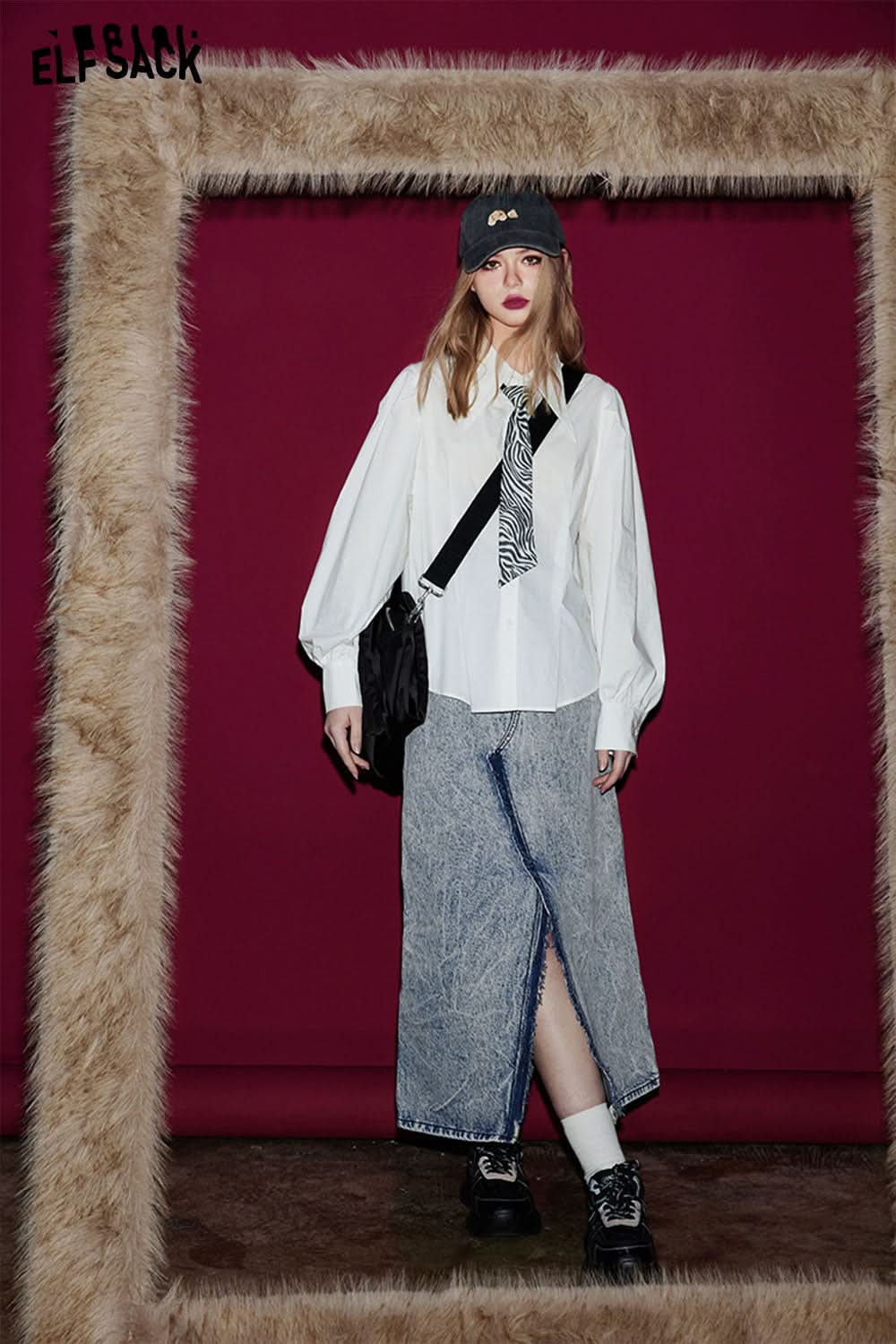 ELFSACK Open Half Denim Skirt Women Y2k High Waist Long Skirt Female Package Hip Skirt Jean Skirts Long Tyle Harajuku