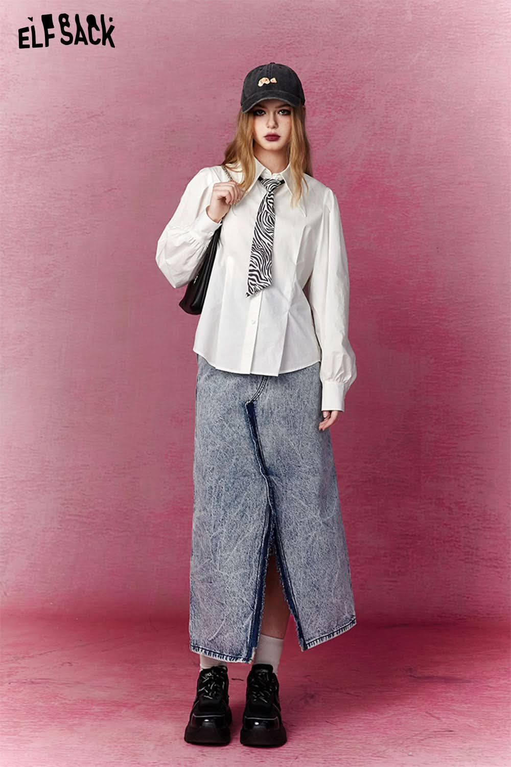 ELFSACK Open Half Denim Skirt Women Y2k High Waist Long Skirt Female Package Hip Skirt Jean Skirts Long Tyle Harajuku