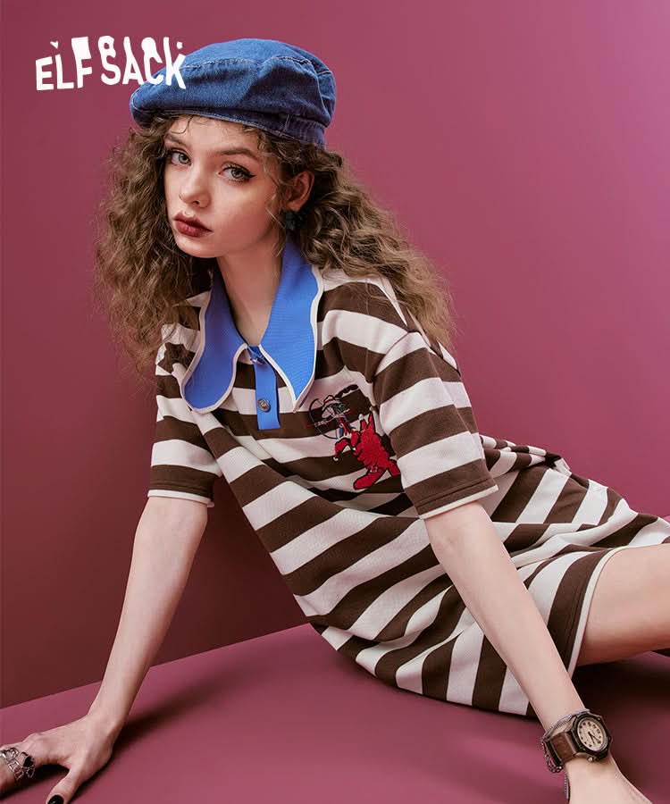 ELFSACK Striped Polo T-shirt Dresses