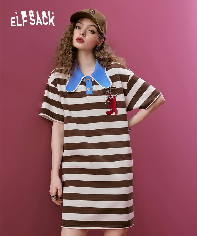 ELFSACK Striped Polo T-shirt Dresses