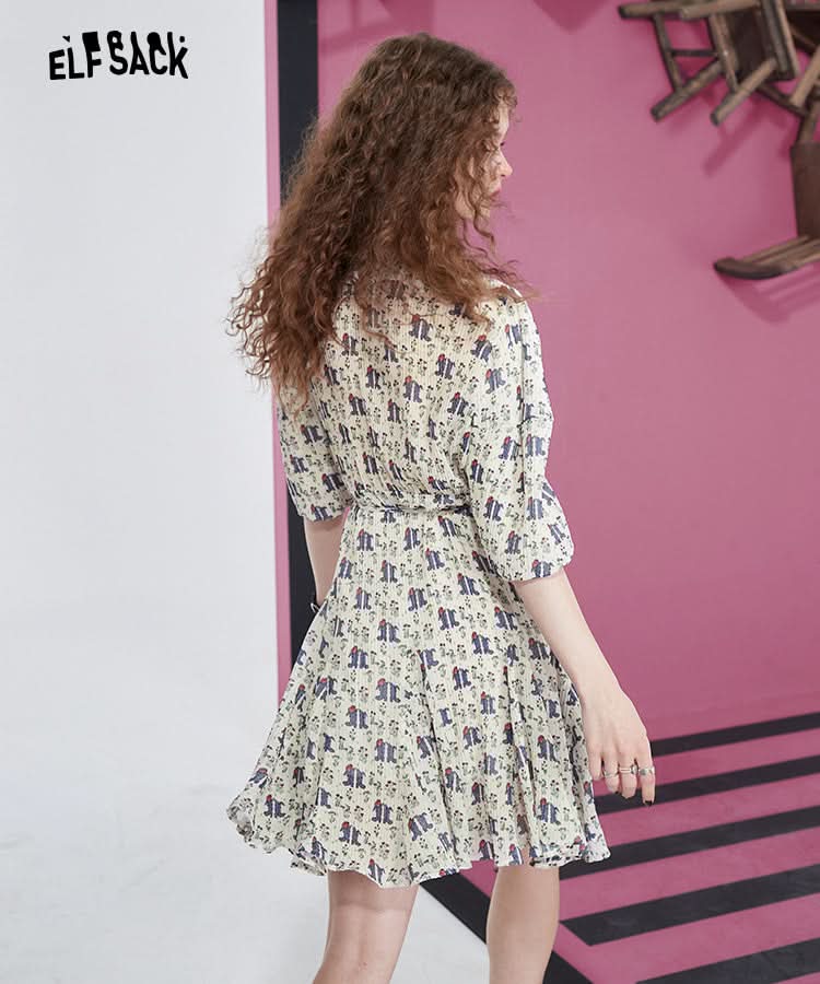 ELFSACK Full Pringting Chiffon Dresses